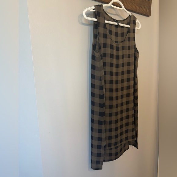 Eileen Fisher Tunic Dress Olive Green & Black Plaid/Checkered Scoop Neck - Picture 2 of 5
